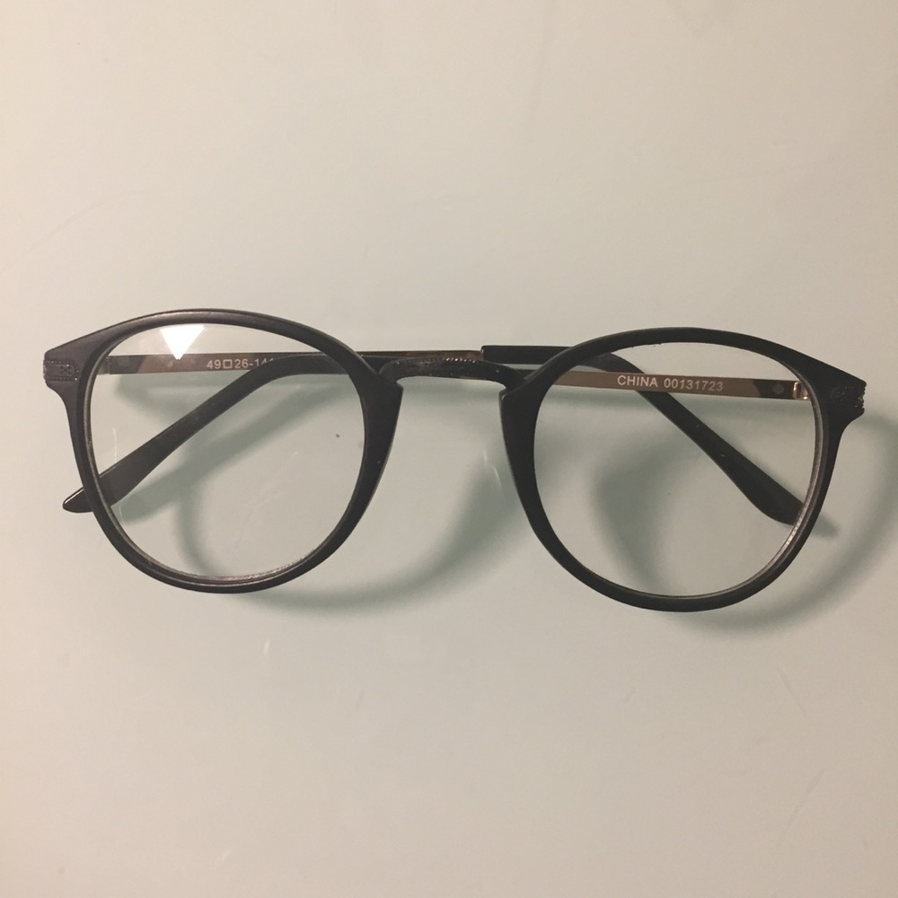 copper and black fake glasses